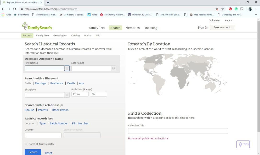 FamilySearch Search Screen Shot