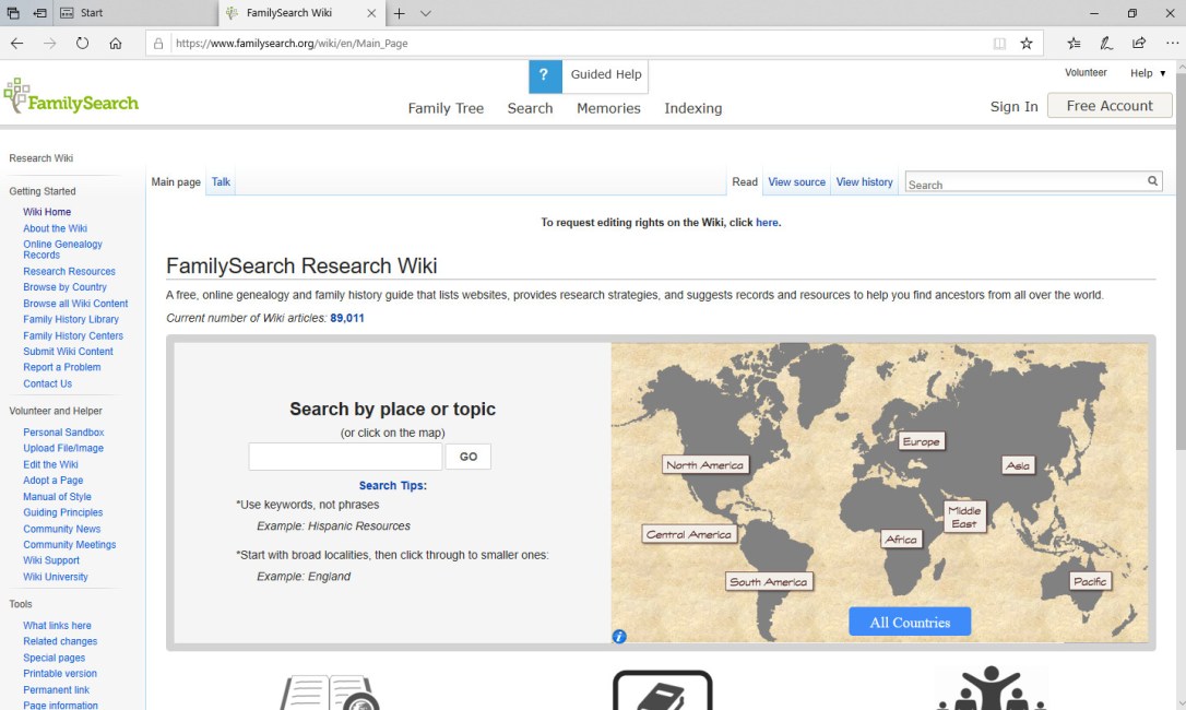 FamilySearch Wiki Screen Shot